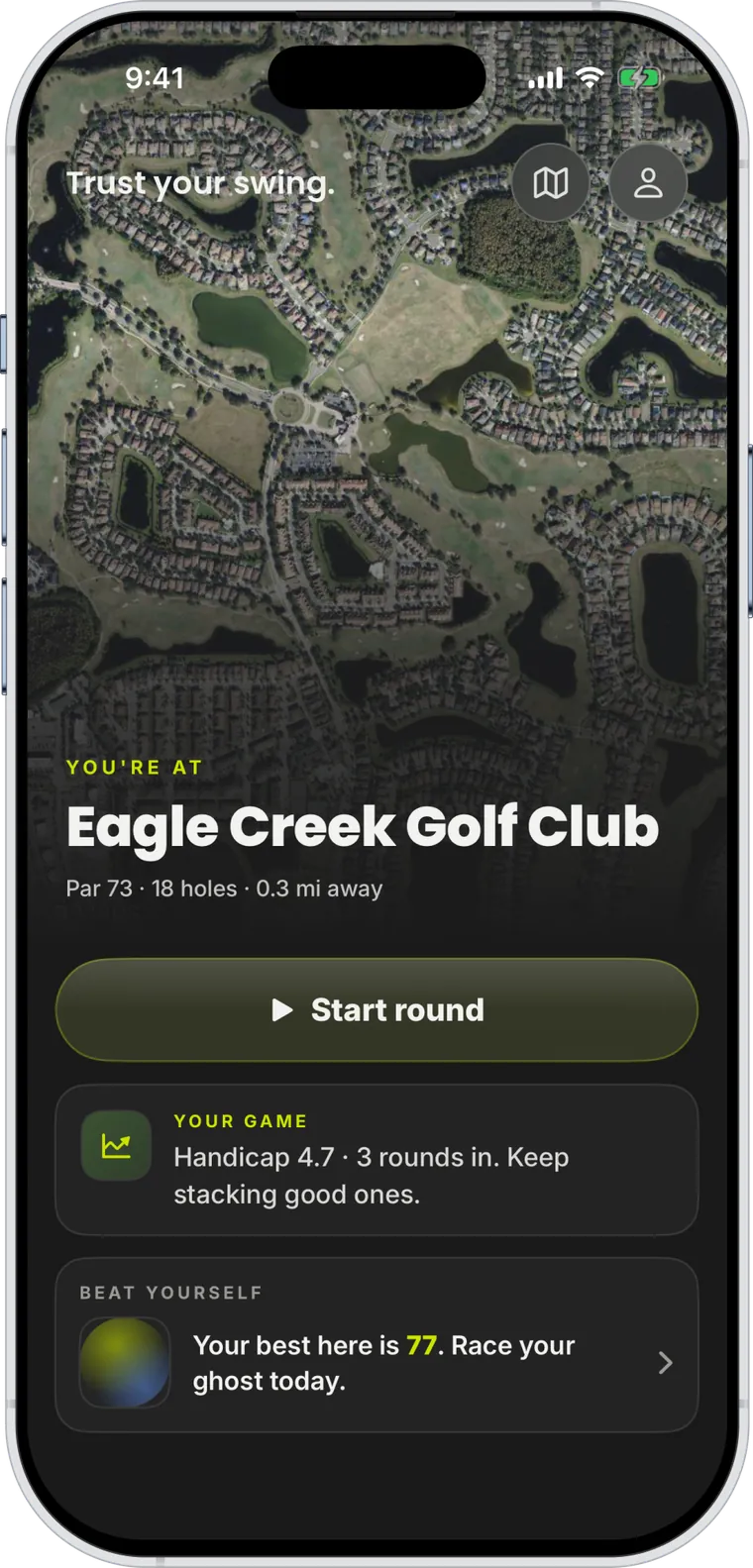 Golph app — course home screen